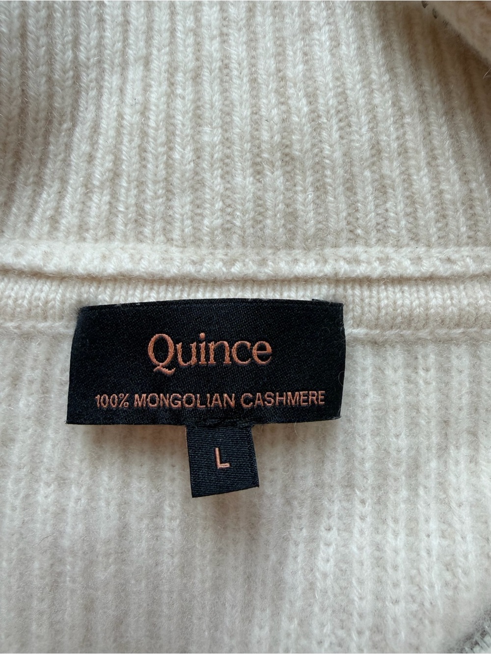 Quince 100% Mongolian Cashmere Quarter Zip Sweater Ivory Size L - Picture 4 of 5